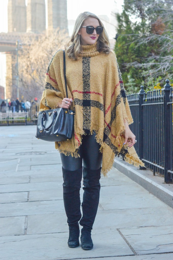 Faux Burberry Print Poncho - Kayleigh's 